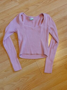 Hollister Pink Ribbed Sweetheart Long Sleeve Top